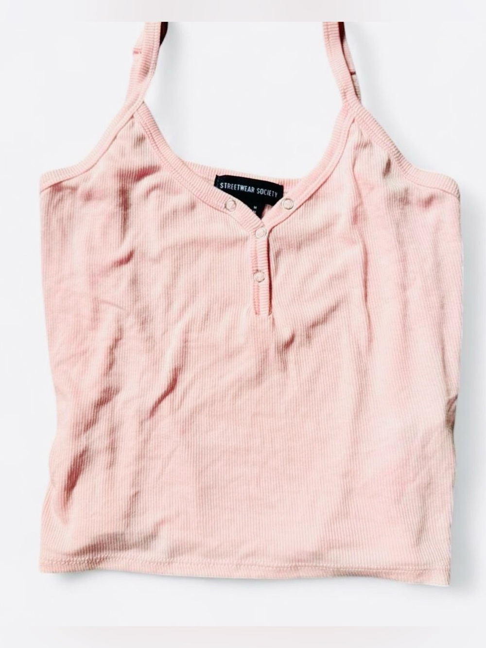 Streetwear Society Light Pink Ribbed Snap-Front Camisole
